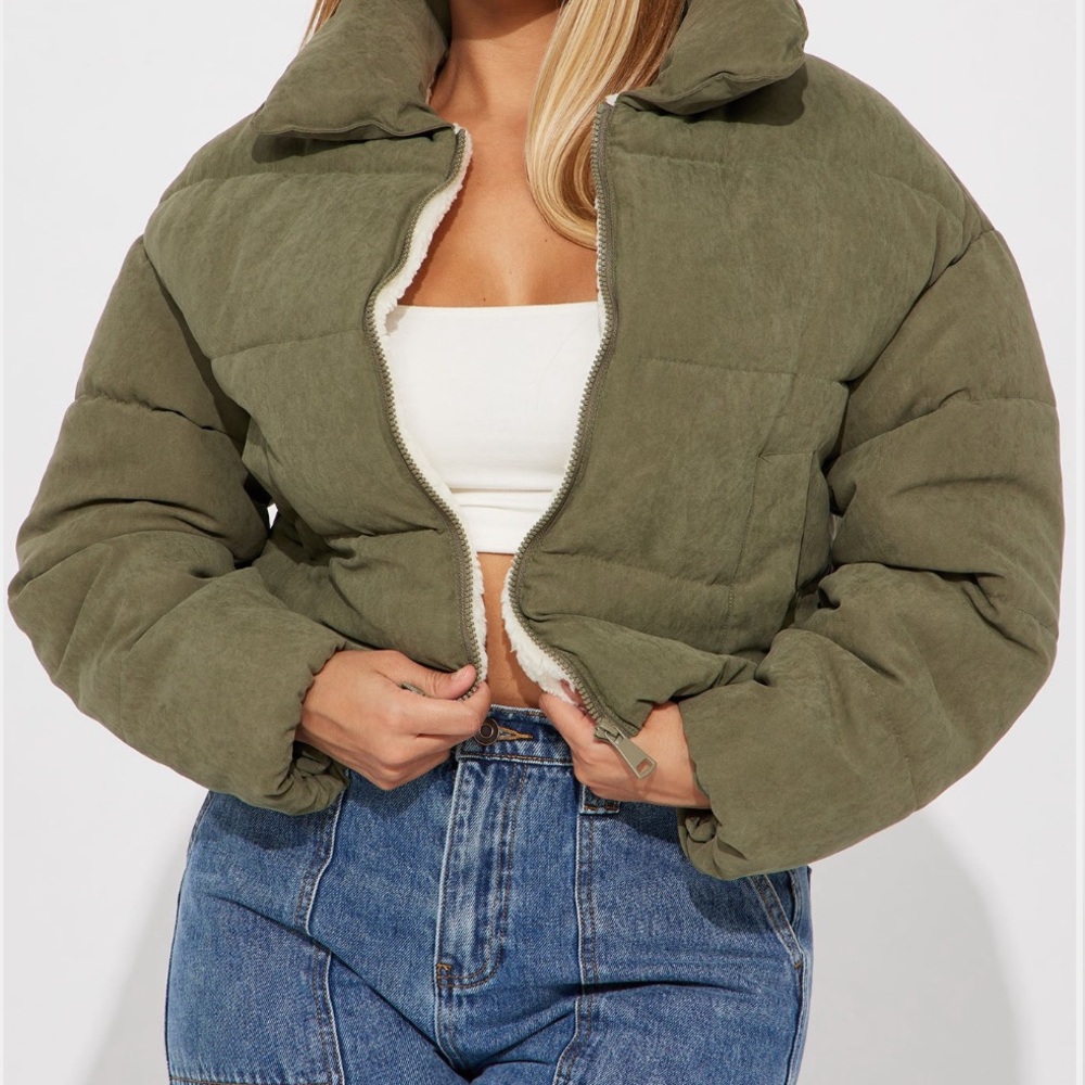 Fashion Nova Khaki Puffer Jacket